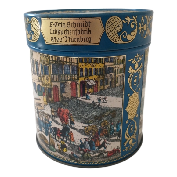 Vintage Schmidt Lebkuchenfabrik Tin Nurnberg Germany Market Cookie Biscuit